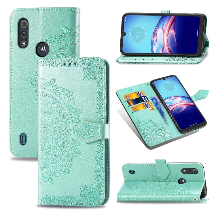 For Motorola Moto E6s (2020) Halfway Mandala Embossing Pattern Horizontal Flip PU Leather Case with Card Slots & Holder & Wallet