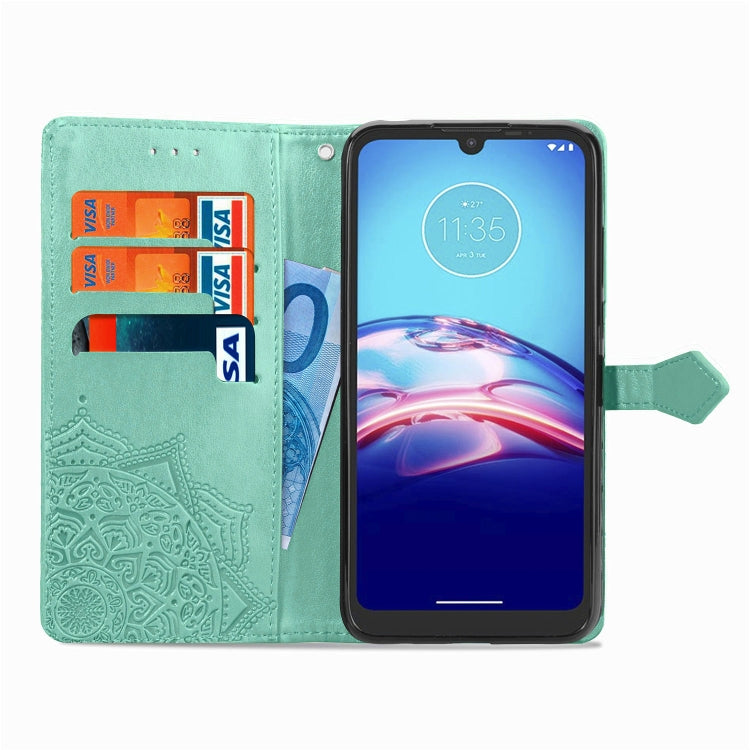 For Motorola Moto E6s (2020) Halfway Mandala Embossing Pattern Horizontal Flip PU Leather Case with Card Slots & Holder & Wallet