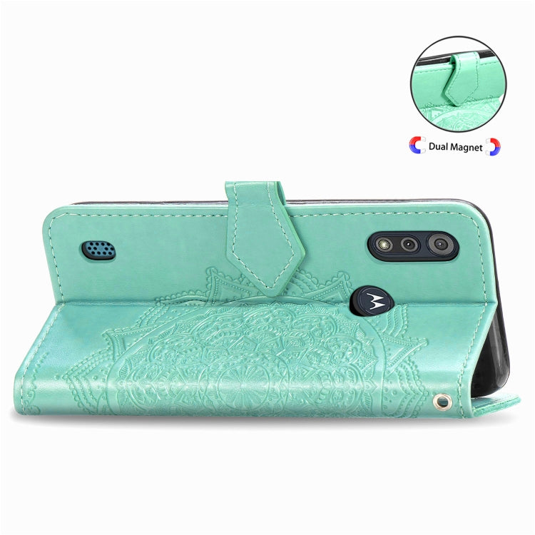 For Motorola Moto E6s (2020) Halfway Mandala Embossing Pattern Horizontal Flip PU Leather Case with Card Slots & Holder & Wallet