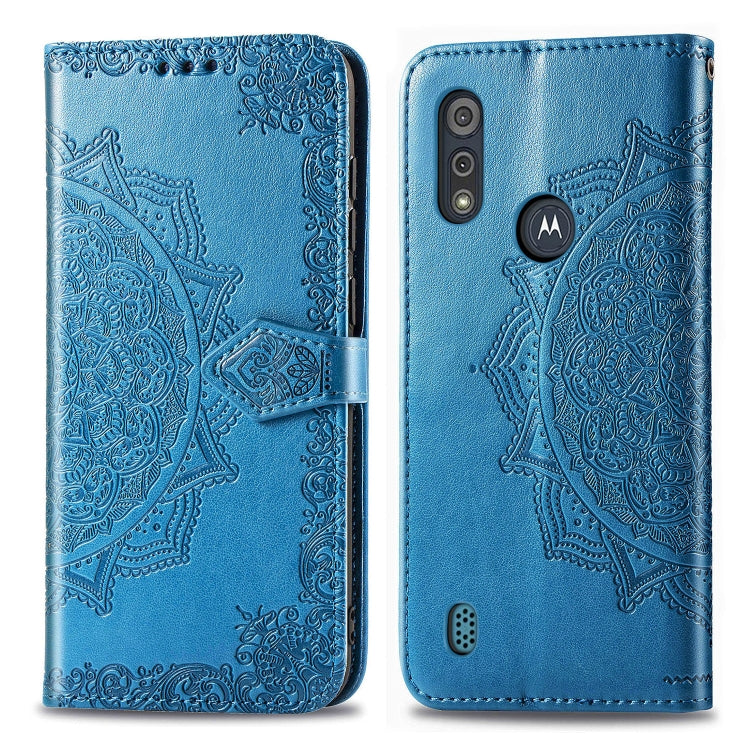 For Motorola Moto E6s (2020) Halfway Mandala Embossing Pattern Horizontal Flip PU Leather Case with Card Slots & Holder & Wallet
