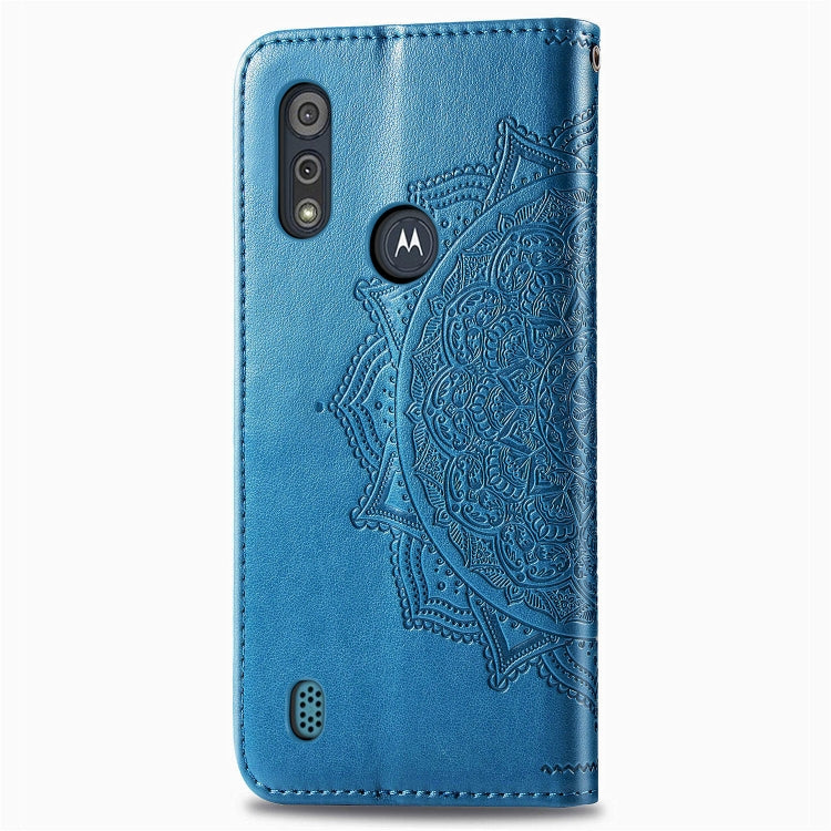 For Motorola Moto E6s (2020) Halfway Mandala Embossing Pattern Horizontal Flip PU Leather Case with Card Slots & Holder & Wallet