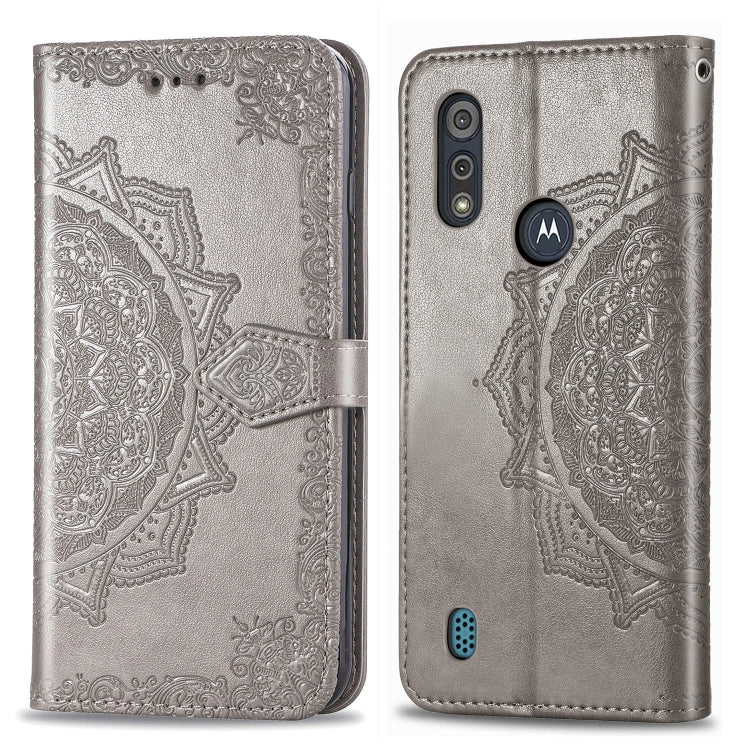 For Motorola Moto E6s (2020) Halfway Mandala Embossing Pattern Horizontal Flip PU Leather Case with Card Slots & Holder & Wallet