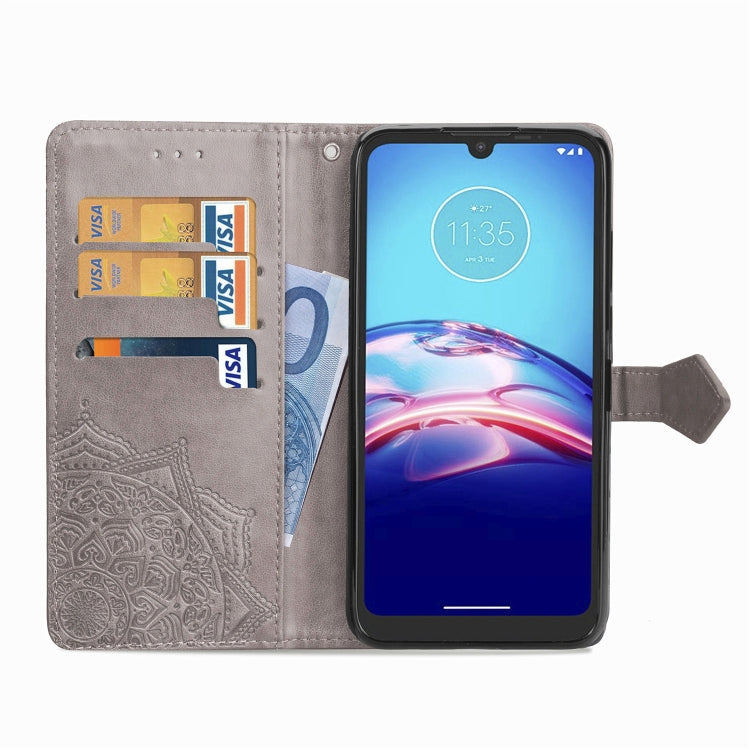 For Motorola Moto E6s (2020) Halfway Mandala Embossing Pattern Horizontal Flip PU Leather Case with Card Slots & Holder & Wallet