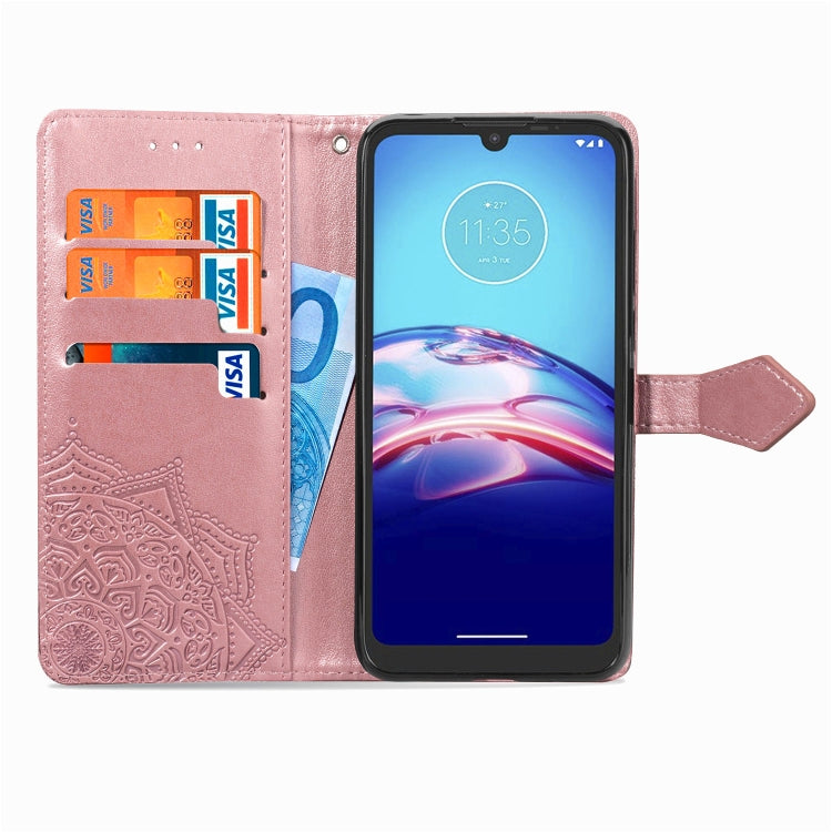 For Motorola Moto E6s (2020) Halfway Mandala Embossing Pattern Horizontal Flip PU Leather Case with Card Slots & Holder & Wallet