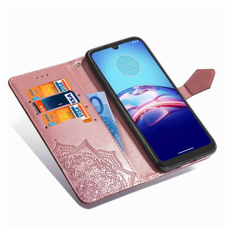 For Motorola Moto E6s (2020) Halfway Mandala Embossing Pattern Horizontal Flip PU Leather Case with Card Slots & Holder & Wallet