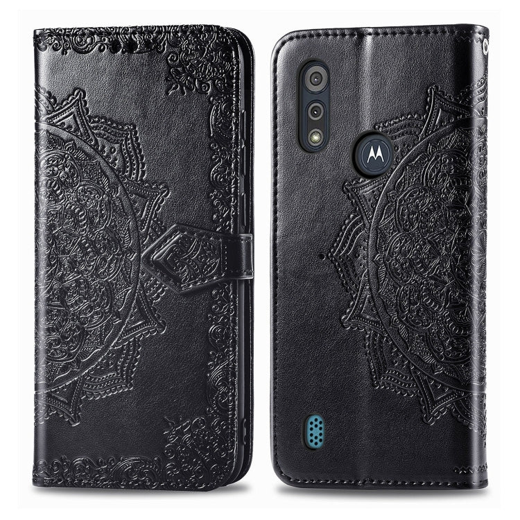 For Motorola Moto E6s (2020) Halfway Mandala Embossing Pattern Horizontal Flip PU Leather Case with Card Slots & Holder & Wallet