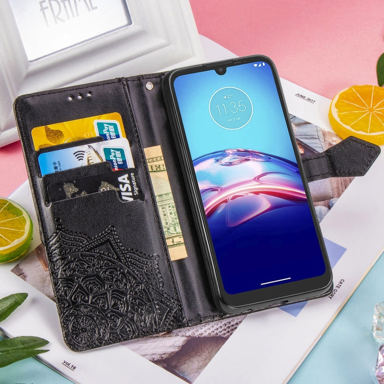 For Motorola Moto E6s (2020) Halfway Mandala Embossing Pattern Horizontal Flip PU Leather Case with Card Slots & Holder & Wallet