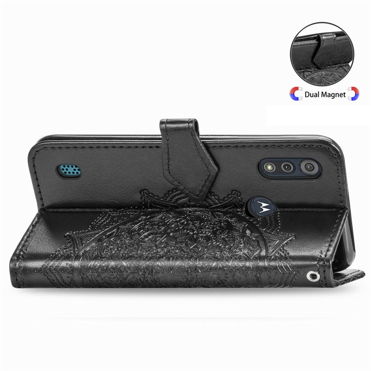 For Motorola Moto E6s (2020) Halfway Mandala Embossing Pattern Horizontal Flip PU Leather Case with Card Slots & Holder & Wallet
