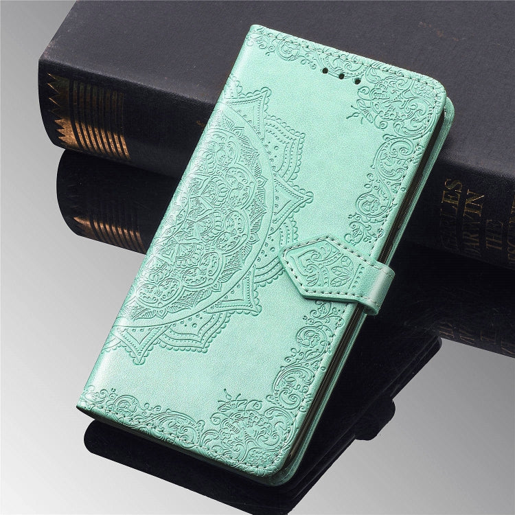 For Samsung A21 (US Version) Halfway Mandala Embossing Pattern Horizontal Flip PU Leather Case with Card Slots & Holder & Wallet
