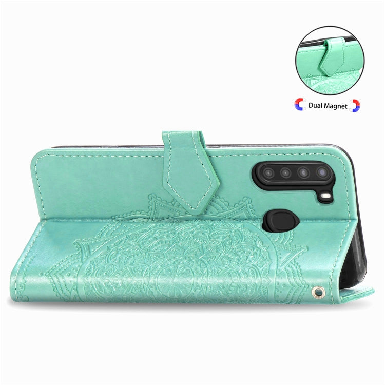 For Samsung A21 (US Version) Halfway Mandala Embossing Pattern Horizontal Flip PU Leather Case with Card Slots & Holder & Wallet