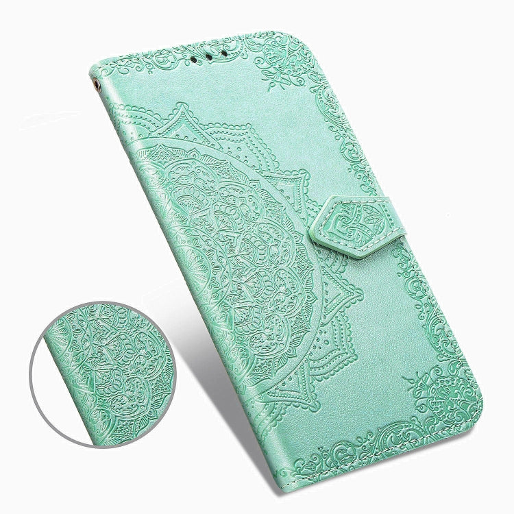 For Samsung A21 (US Version) Halfway Mandala Embossing Pattern Horizontal Flip PU Leather Case with Card Slots & Holder & Wallet