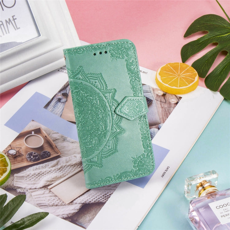 For Samsung A21 (US Version) Halfway Mandala Embossing Pattern Horizontal Flip PU Leather Case with Card Slots & Holder & Wallet