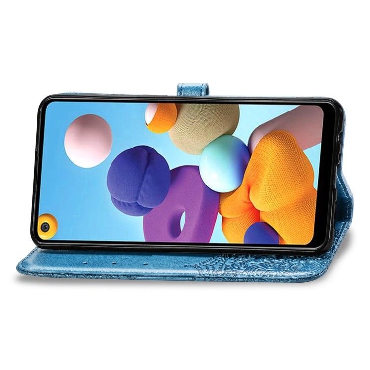 For Samsung A21 (US Version) Halfway Mandala Embossing Pattern Horizontal Flip PU Leather Case with Card Slots & Holder & Wallet
