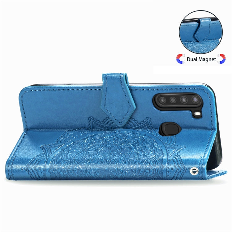 For Samsung A21 (US Version) Halfway Mandala Embossing Pattern Horizontal Flip PU Leather Case with Card Slots & Holder & Wallet