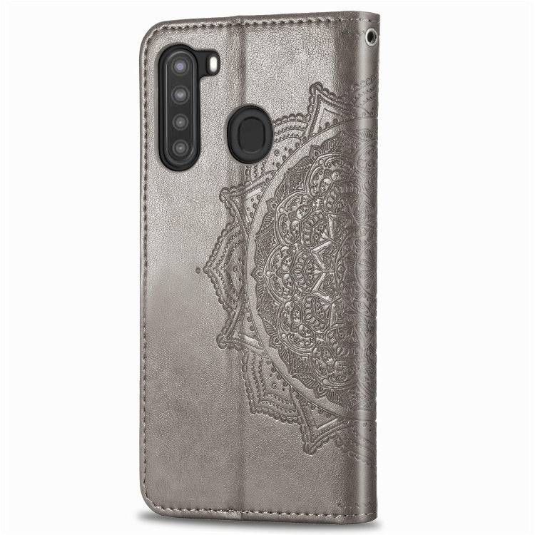 For Samsung A21 (US Version) Halfway Mandala Embossing Pattern Horizontal Flip PU Leather Case with Card Slots & Holder & Wallet