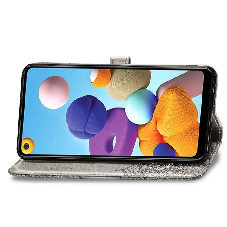 For Samsung A21 (US Version) Halfway Mandala Embossing Pattern Horizontal Flip PU Leather Case with Card Slots & Holder & Wallet