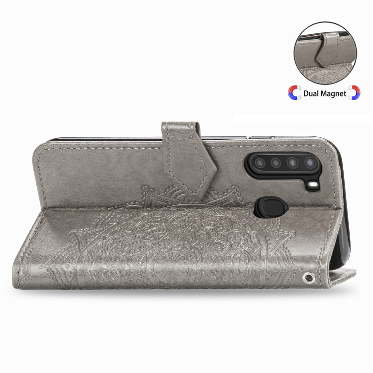 For Samsung A21 (US Version) Halfway Mandala Embossing Pattern Horizontal Flip PU Leather Case with Card Slots & Holder & Wallet