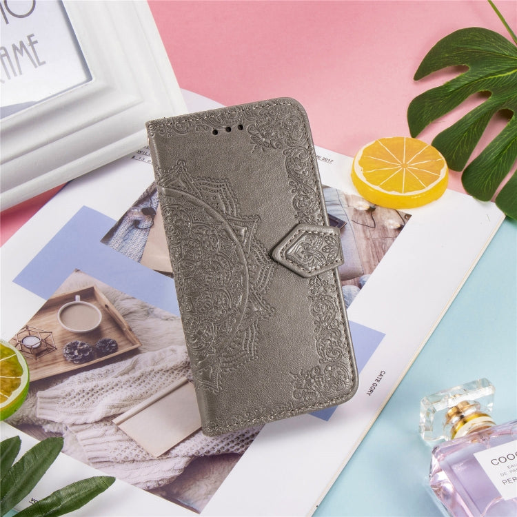 For Samsung A21 (US Version) Halfway Mandala Embossing Pattern Horizontal Flip PU Leather Case with Card Slots & Holder & Wallet