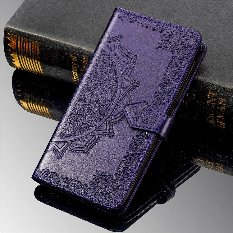 For Samsung A21 (US Version) Halfway Mandala Embossing Pattern Horizontal Flip PU Leather Case with Card Slots & Holder & Wallet
