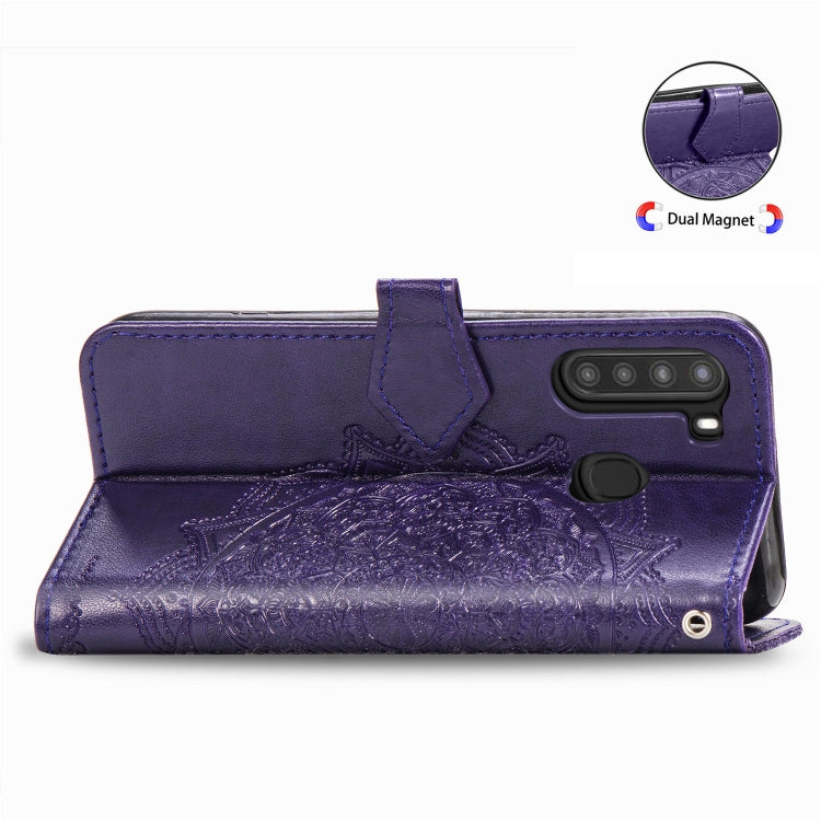 For Samsung A21 (US Version) Halfway Mandala Embossing Pattern Horizontal Flip PU Leather Case with Card Slots & Holder & Wallet