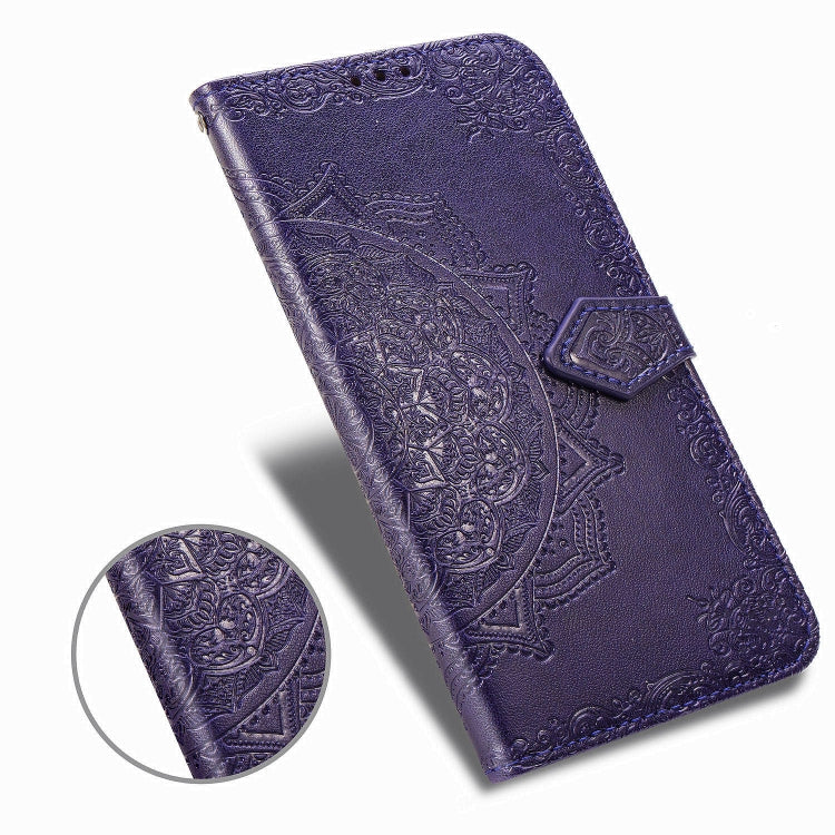 For Samsung A21 (US Version) Halfway Mandala Embossing Pattern Horizontal Flip PU Leather Case with Card Slots & Holder & Wallet