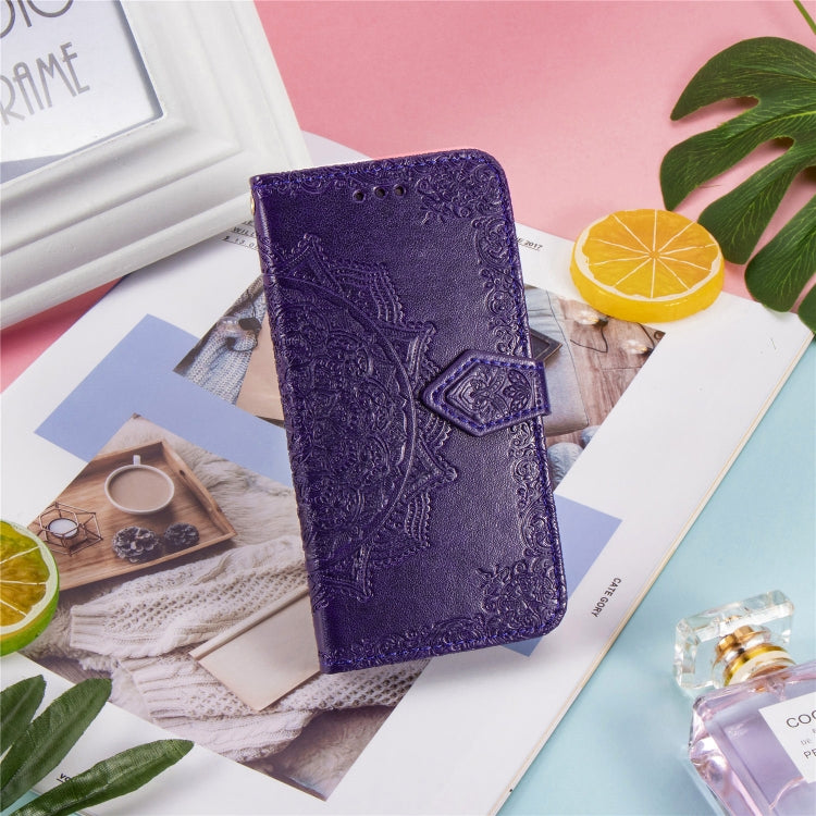 For Samsung A21 (US Version) Halfway Mandala Embossing Pattern Horizontal Flip PU Leather Case with Card Slots & Holder & Wallet