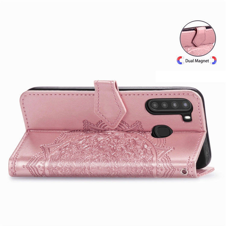 For Samsung A21 (US Version) Halfway Mandala Embossing Pattern Horizontal Flip PU Leather Case with Card Slots & Holder & Wallet