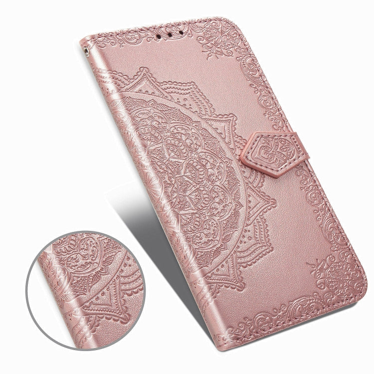 For Samsung A21 (US Version) Halfway Mandala Embossing Pattern Horizontal Flip PU Leather Case with Card Slots & Holder & Wallet