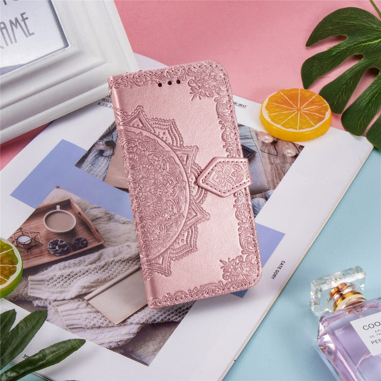 For Samsung A21 (US Version) Halfway Mandala Embossing Pattern Horizontal Flip PU Leather Case with Card Slots & Holder & Wallet