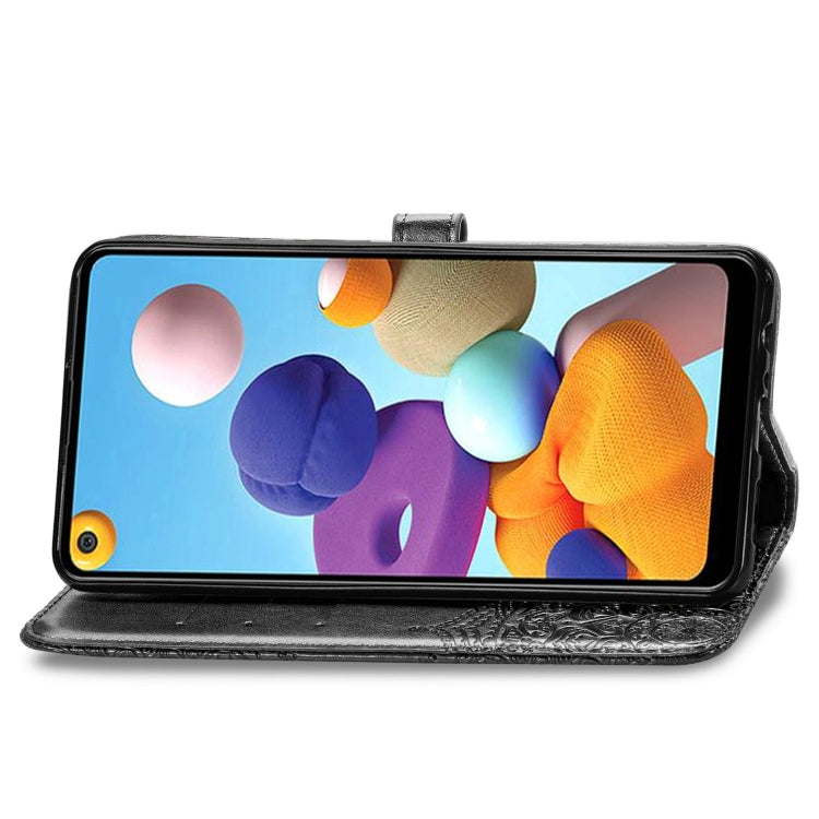 For Samsung A21 (US Version) Halfway Mandala Embossing Pattern Horizontal Flip PU Leather Case with Card Slots & Holder & Wallet