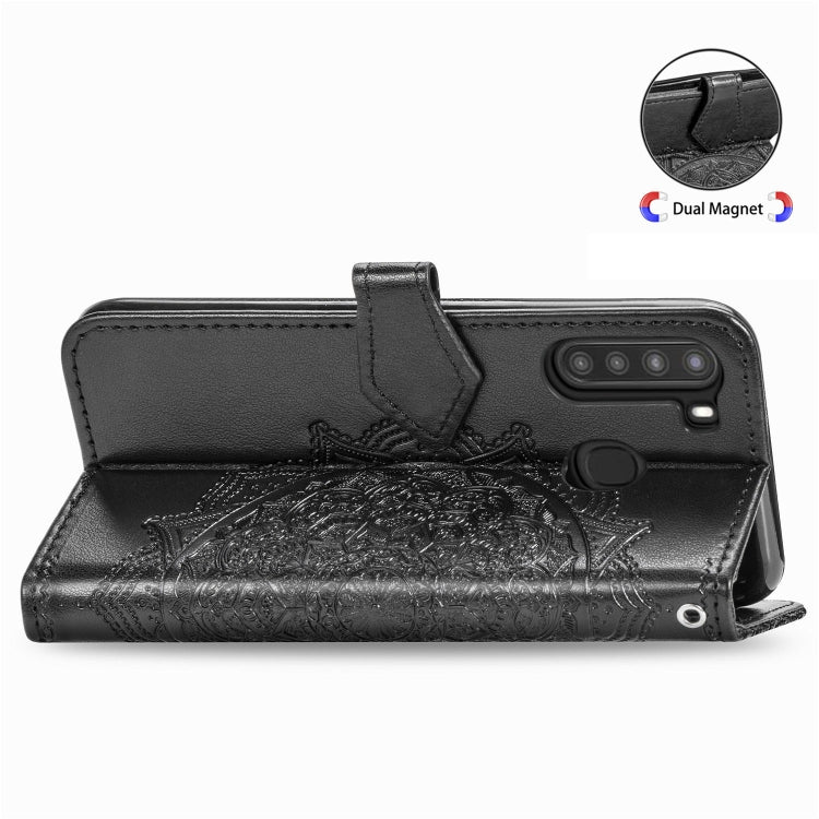 For Samsung A21 (US Version) Halfway Mandala Embossing Pattern Horizontal Flip PU Leather Case with Card Slots & Holder & Wallet