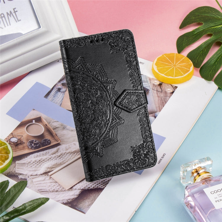 For Samsung A21 (US Version) Halfway Mandala Embossing Pattern Horizontal Flip PU Leather Case with Card Slots & Holder & Wallet