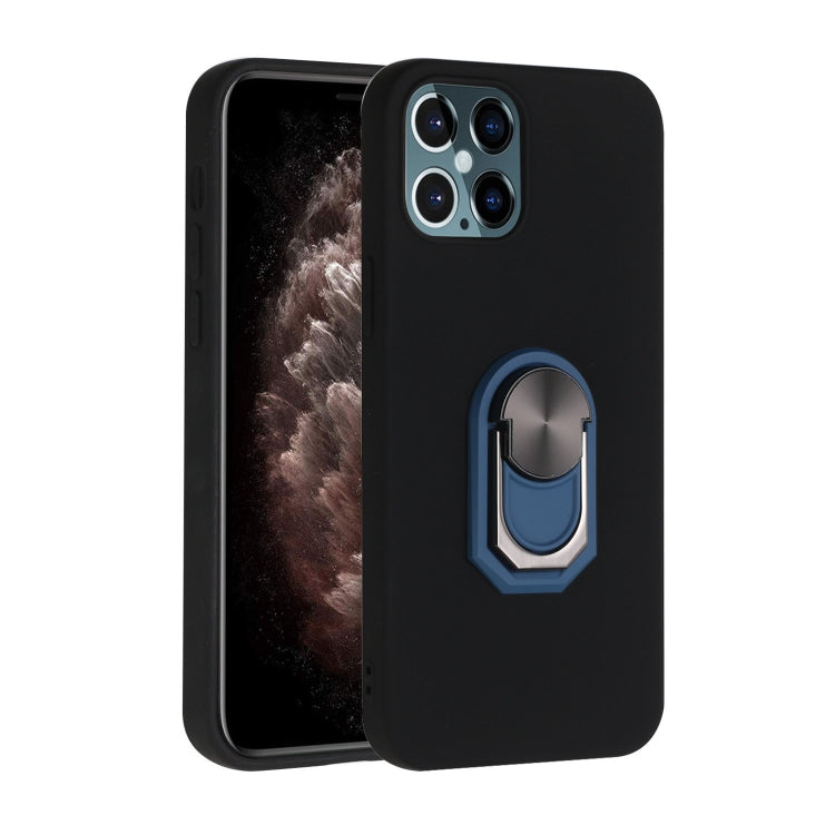 For iPhone 12 Pro Max PC + TPU Shockproof Protective Case with Ring Holder(Black Blue)