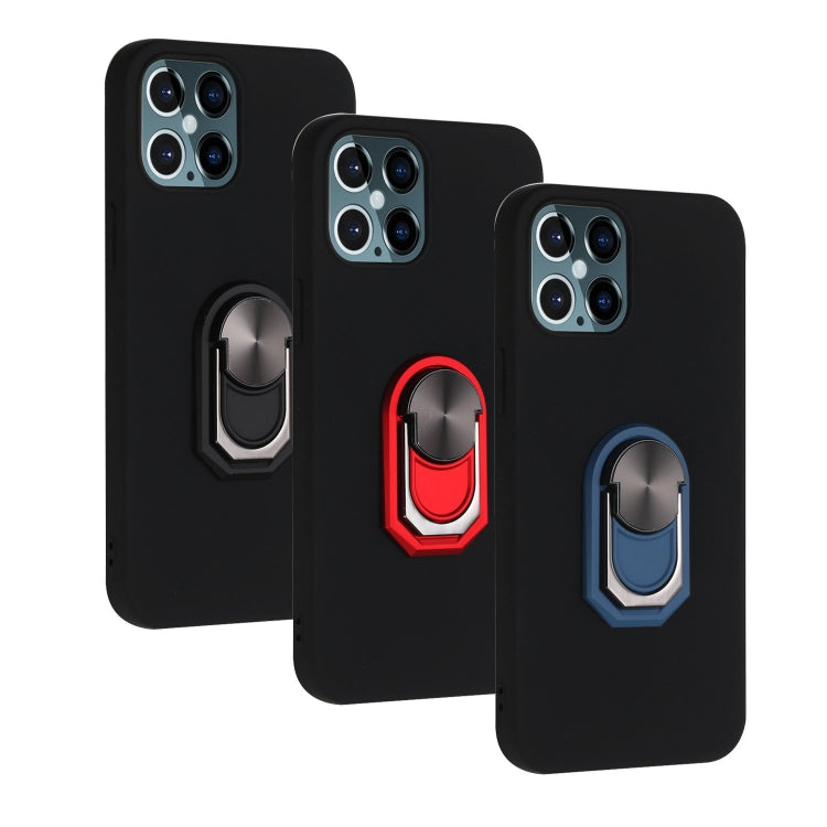 For iPhone 12 Pro Max PC + TPU Shockproof Protective Case with Ring Holder(Black Blue)