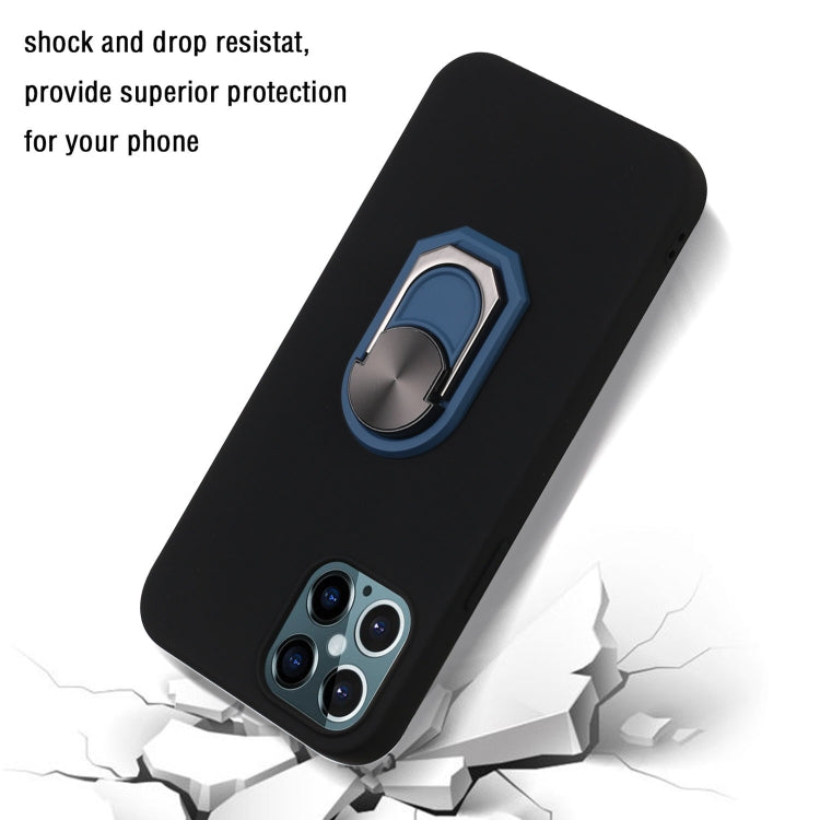 For iPhone 12 Pro Max PC + TPU Shockproof Protective Case with Ring Holder(Black Blue)
