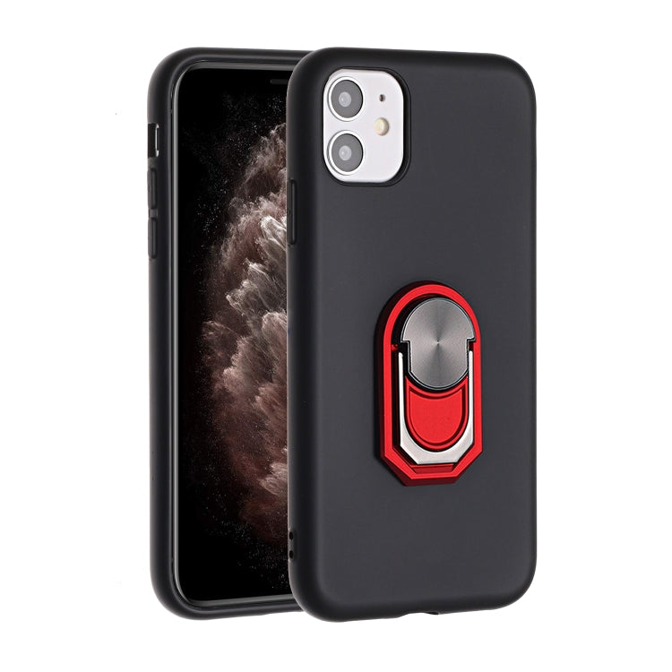 For iPhone 11 PC + TPU Shockproof Protective Case with Ring Holder(Black Red)