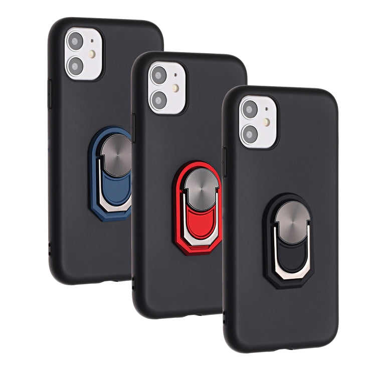 For iPhone 11 PC + TPU Shockproof Protective Case with Ring Holder(Black Red)