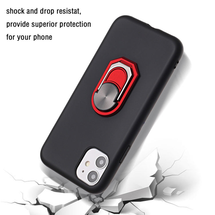 For iPhone 11 PC + TPU Shockproof Protective Case with Ring Holder(Black Red)