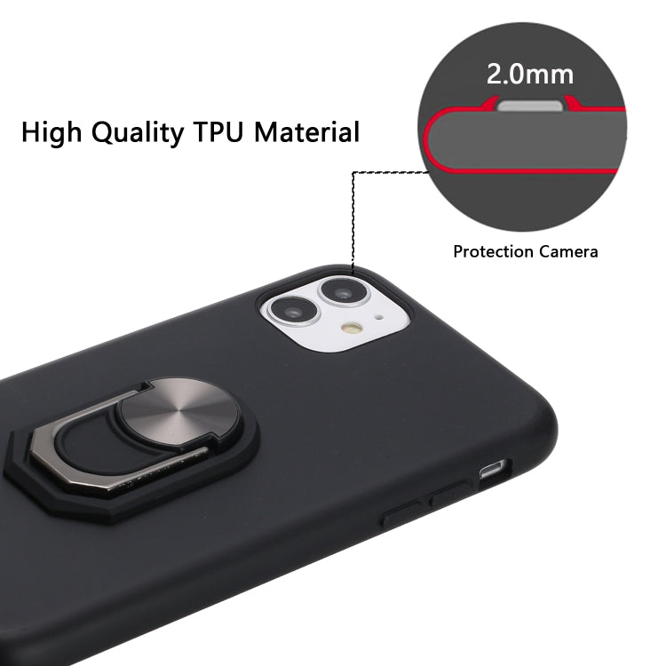 For iPhone 11 PC + TPU Shockproof Protective Case with Ring Holder(Black Red)