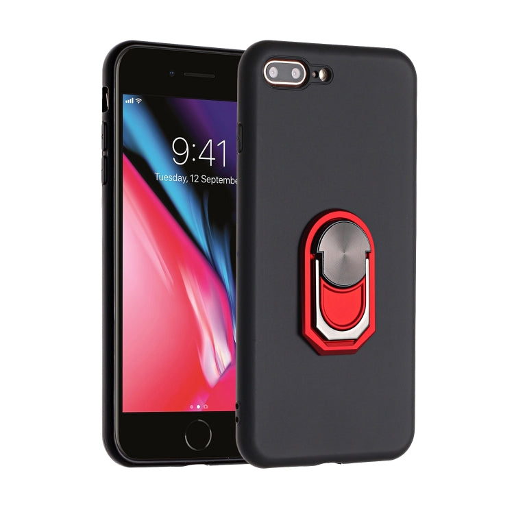 For iPhone 8 Plus / 7 Plus PC + TPU Shockproof Protective Case with Ring Holder(Black Red)