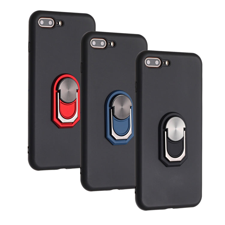 For iPhone 8 Plus / 7 Plus PC + TPU Shockproof Protective Case with Ring Holder(Black Red)