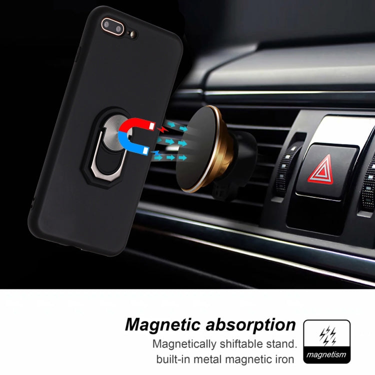 For iPhone 8 Plus / 7 Plus PC + TPU Shockproof Protective Case with Ring Holder(Black Red)
