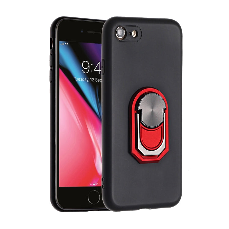 For iPhone SE 2022 / SE 2020 / 8 / 7 PC + TPU Shockproof Protective Case with Ring Holder(Black Red)