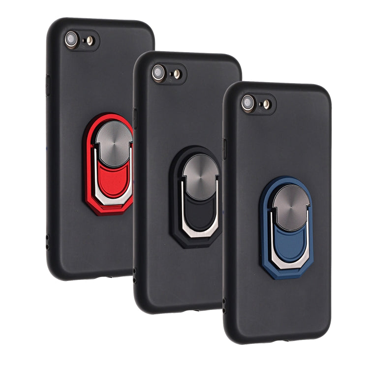 For iPhone SE 2022 / SE 2020 / 8 / 7 PC + TPU Shockproof Protective Case with Ring Holder(Black Red)