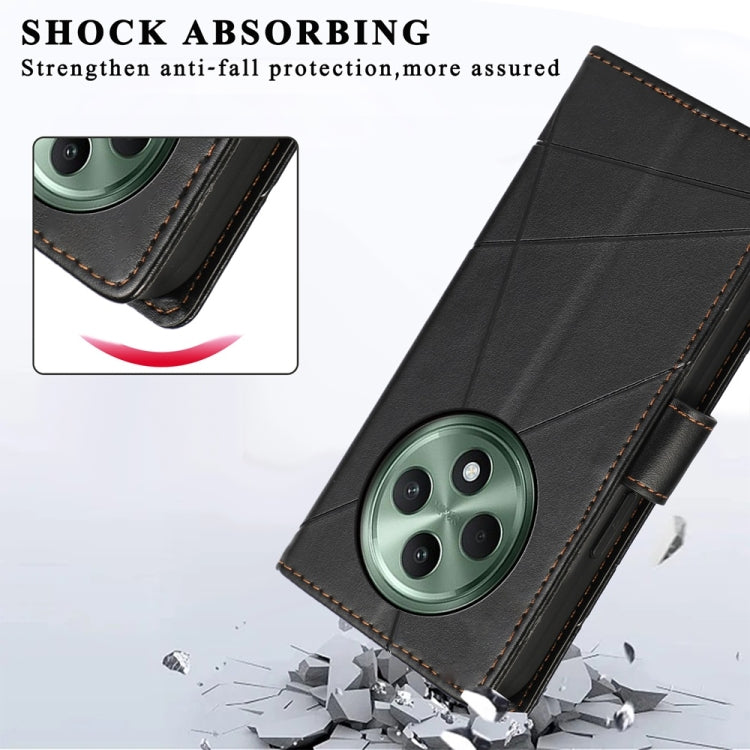 For OPPO Reno12 F 4G / 5G / F27 India PU Genuine Leather Texture Embossed Line Phone Case