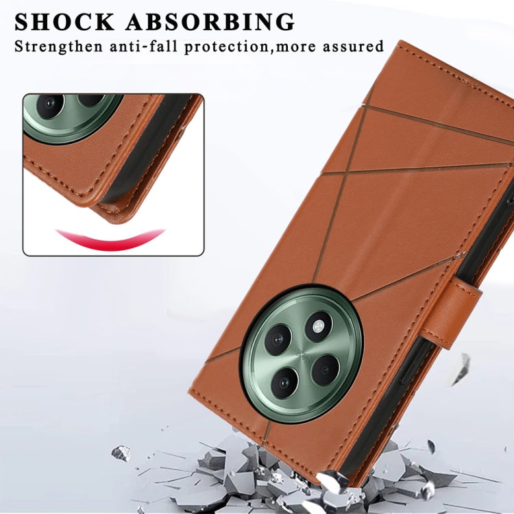 For OPPO Reno12 F 4G / 5G / F27 India PU Genuine Leather Texture Embossed Line Phone Case
