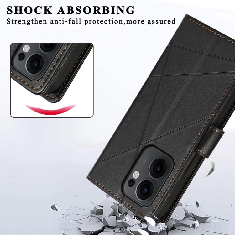 For OPPO Reno13 F 4G / 5G PU Genuine Leather Texture Embossed Line Phone Case