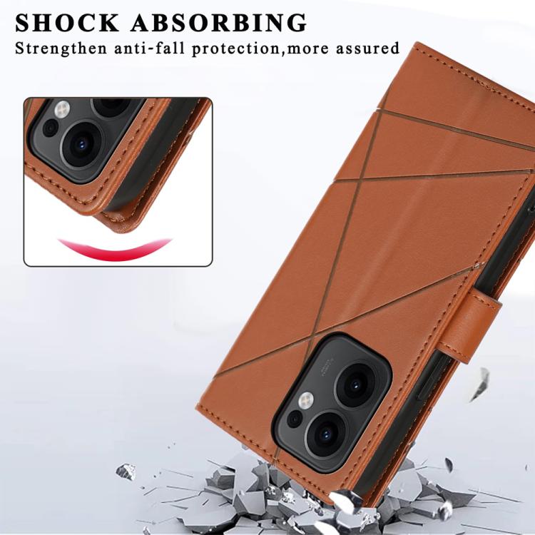For OPPO Reno13 F 4G / 5G PU Genuine Leather Texture Embossed Line Phone Case