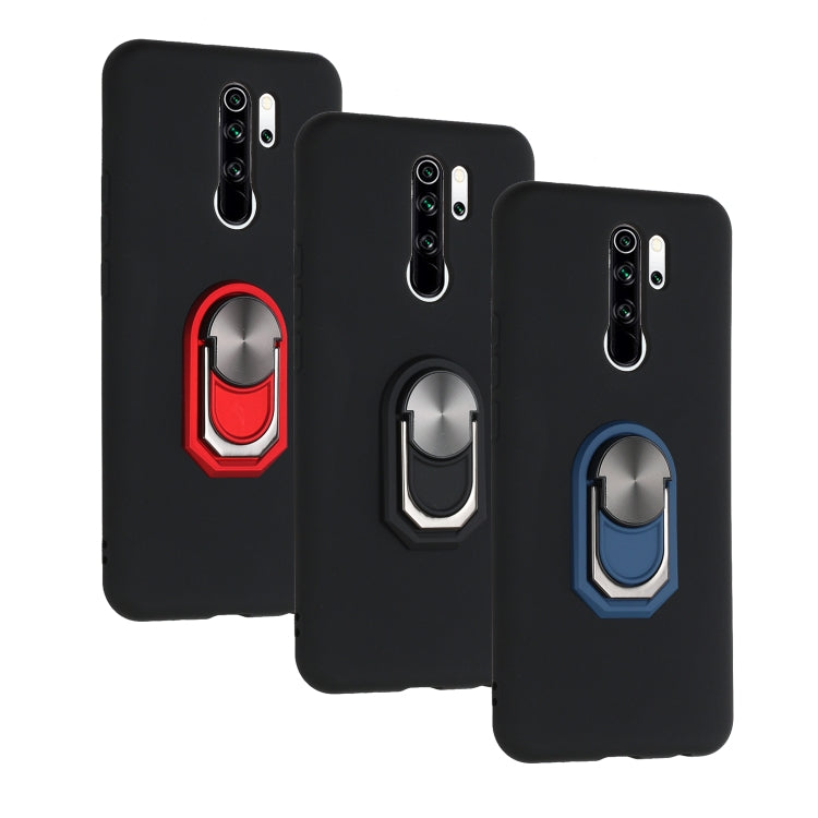 For Xiaomi Redmi 9 Black Armor PC + TPU Shockproof Protective Case with Ring Holder( Black Blue)