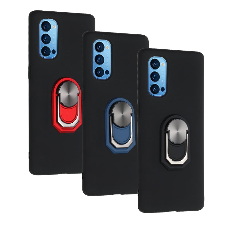 For Oppo Reno4 5G Black Armor PC + TPU Shockproof Protective Case with Ring Holder(Black Blue)
